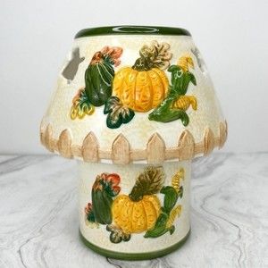 Ceramic Candle Lamp Jar Fall Harvest Vegetables Autumn Pumpkin Yankee Fairy Lamp